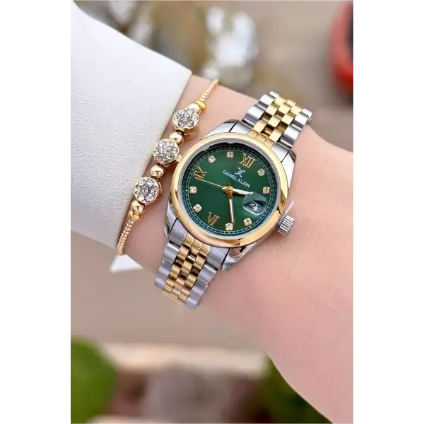 Daniel Klein DKISTE1534 Kadranı Yeşil Kordonu Gold Gümüş Renk Kadın Kol Saati ve Bileklik