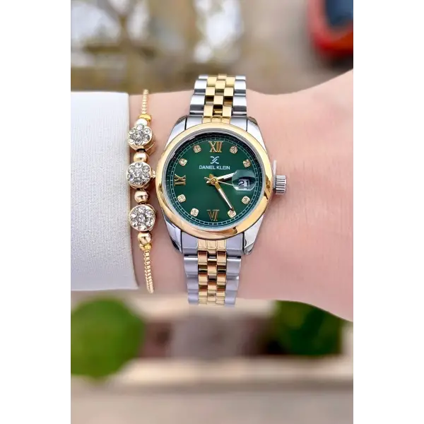 Daniel Klein DKISTE1534 Kadranı Yeşil Kordonu Gold Gümüş Renk Kadın Kol Saati ve Bileklik