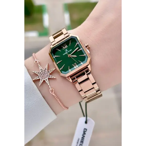 Daniel Klein DKISTE1547 Kadranı Yeşil Kordonu Rose Renk 26 mm Kadın Kol Saati ve Bileklik