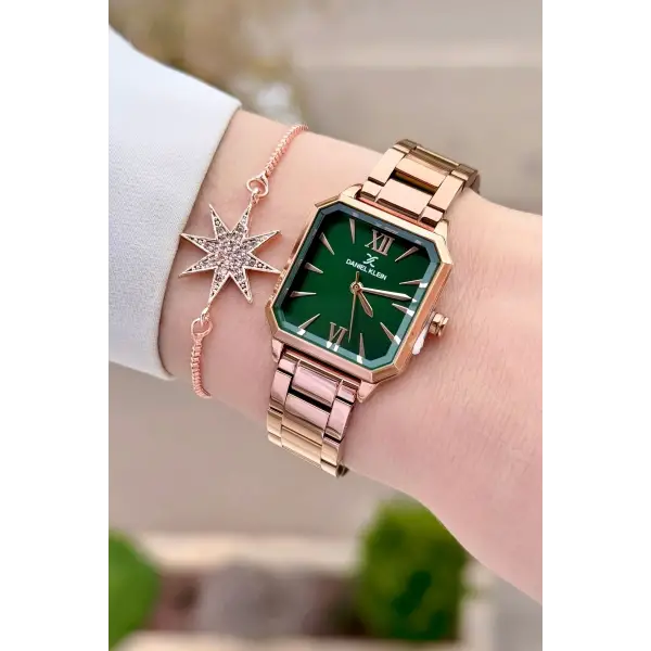 Daniel Klein DKISTE1547 Kadranı Yeşil Kordonu Rose Renk 26 mm Kadın Kol Saati ve Bileklik