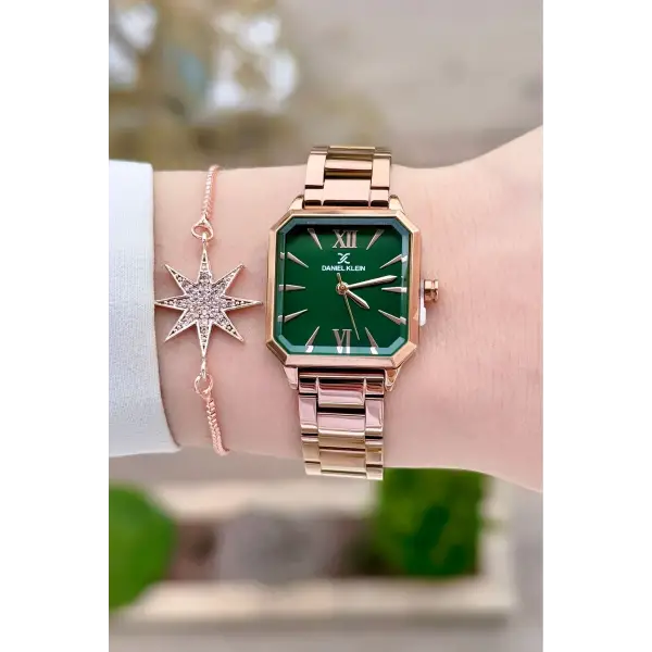 Daniel Klein DKISTE1547 Kadranı Yeşil Kordonu Rose Renk 26 mm Kadın Kol Saati ve Bileklik