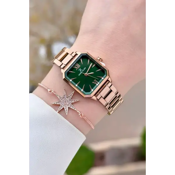Daniel Klein DKISTE1547 Kadranı Yeşil Kordonu Rose Renk 26 mm Kadın Kol Saati ve Bileklik