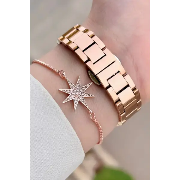 Daniel Klein DKISTE1547 Kadranı Yeşil Kordonu Rose Renk 26 mm Kadın Kol Saati ve Bileklik