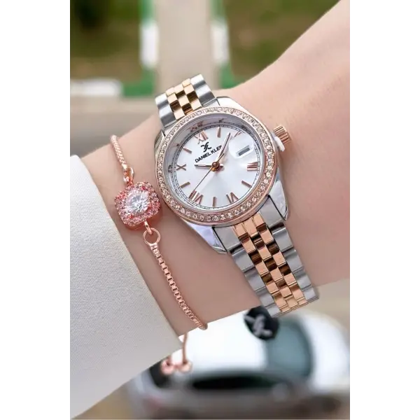 Daniel Klein DKISTE1542 Rose Gümüş Renk 28 mm Kristal Cam Kadın Kol Saati ve Bileklik