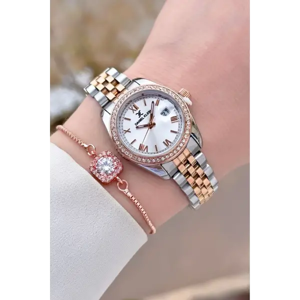 Daniel Klein DKISTE1542 Rose Gümüş Renk 28 mm Kristal Cam Kadın Kol Saati ve Bileklik