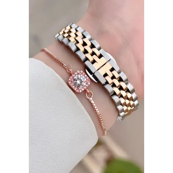 Daniel Klein DKISTE1542 Rose Gümüş Renk 28 mm Kristal Cam Kadın Kol Saati ve Bileklik