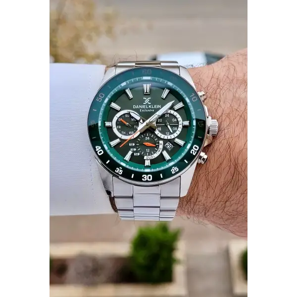 Daniel Klein DKISTE1525 Kasası Yeşil Kordonu Gümüş Renk 44 mm Erkek Kol Saati
