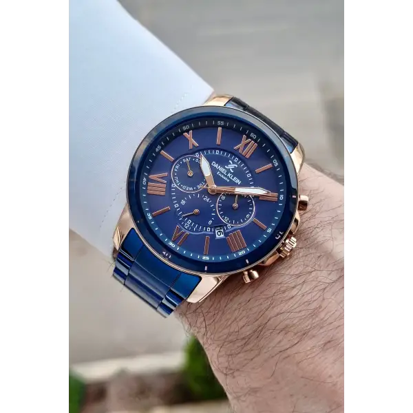 Daniel Klein DKISTE1570 Kasası Rose Kordonu Lacivert Renk 45 mm Erkek Kol Saati