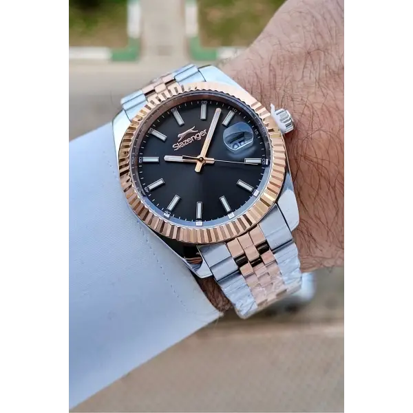 Slazenger SLISTE25 Kadranı Siyah Kordonu Rose Gümüş Renk Erkek Kol Saati