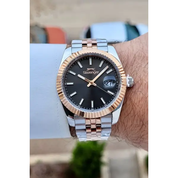 Slazenger SLISTE25 Kadranı Siyah Kordonu Rose Gümüş Renk Erkek Kol Saati