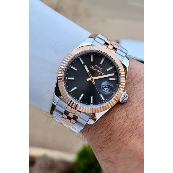 Slazenger SLISTE25 Kadranı Siyah Kordonu Rose Gümüş Renk Erkek Kol Saati