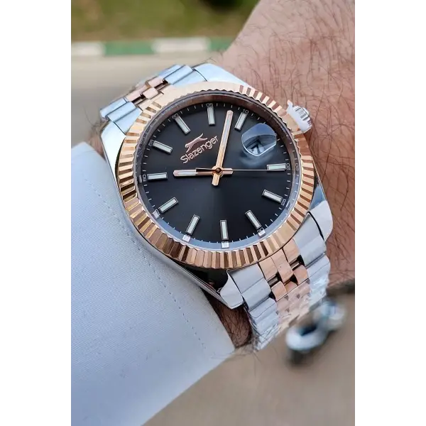 Slazenger SLISTE25 Kadranı Siyah Kordonu Rose Gümüş Renk Erkek Kol Saati