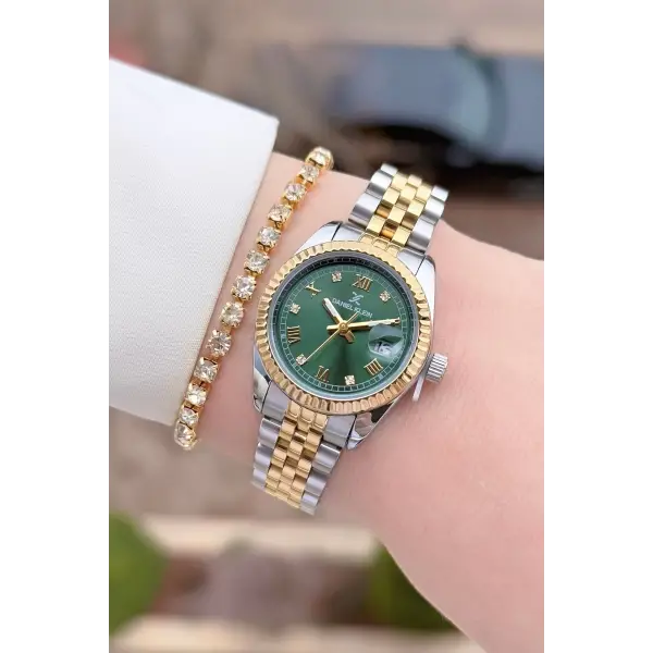 Daniel Klein DKISTE1580 Kadranı Yeşil Kordonu Gold Gümüş Renk 28 mm Kadın Kol Saati ve Bielklik
