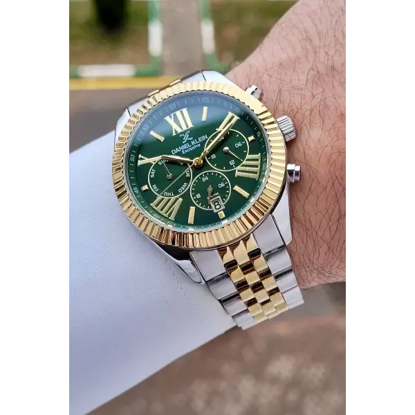 Daniel Klein DKISTE1602 Kadranı Yeşil  Kordonu Gold Gümüş Renk 42 mm Erkek Kol Saati