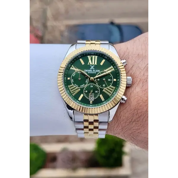Daniel Klein DKISTE1602 Kadranı Yeşil  Kordonu Gold Gümüş Renk 42 mm Erkek Kol Saati