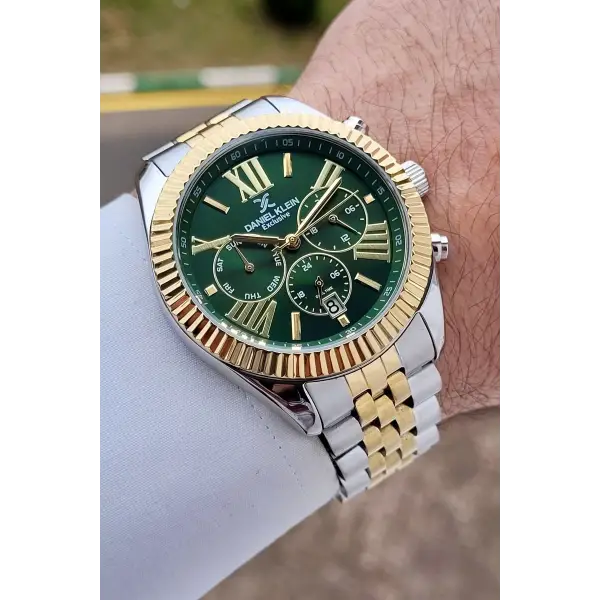 Daniel Klein DKISTE1602 Kadranı Yeşil  Kordonu Gold Gümüş Renk 42 mm Erkek Kol Saati