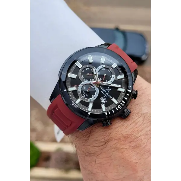 Daniel Klein DKISTE1571 Kasası Siyah Kordonu Bordo Renk Erkek Kol Saati