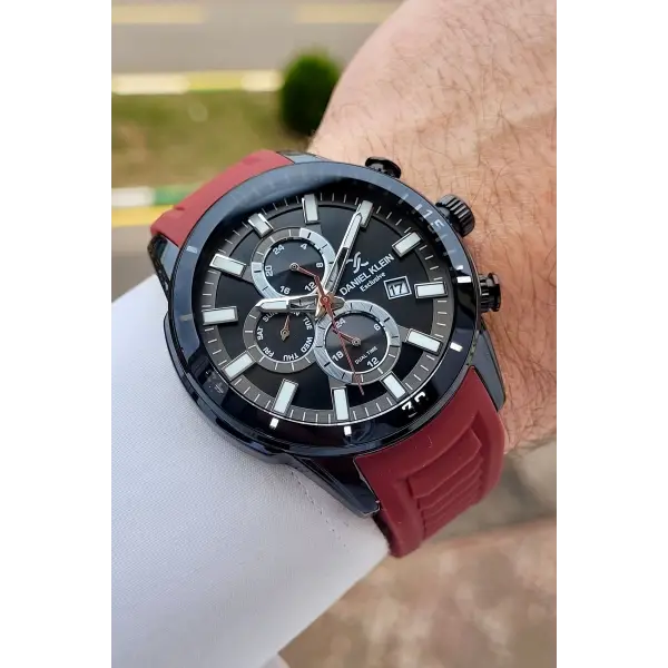 Daniel Klein DKISTE1571 Kasası Siyah Kordonu Bordo Renk Erkek Kol Saati