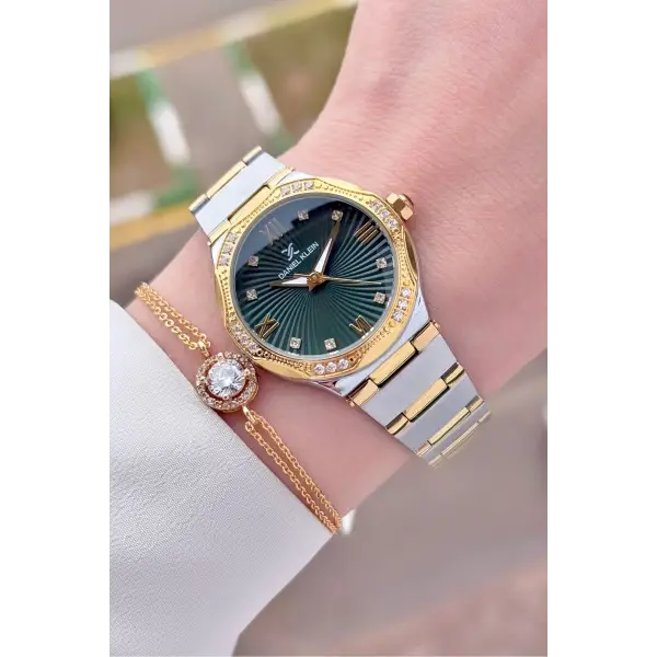 Daniel Klein DKISTE1564 Kadranı Yeşil Kordonu Gold Gümüş Renk Kadın Kol Saati ve Bielklik