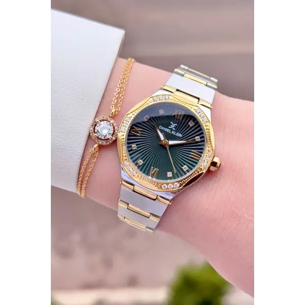 Daniel Klein DKISTE1564 Kadranı Yeşil Kordonu Gold Gümüş Renk Kadın Kol Saati ve Bielklik