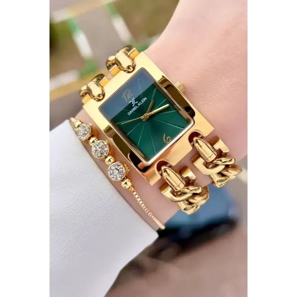 Daniel Klein DKISTE1582 Kadranı Yeşil  Kordonu Gold Renk Kadın Kol Saati ve Bielklik