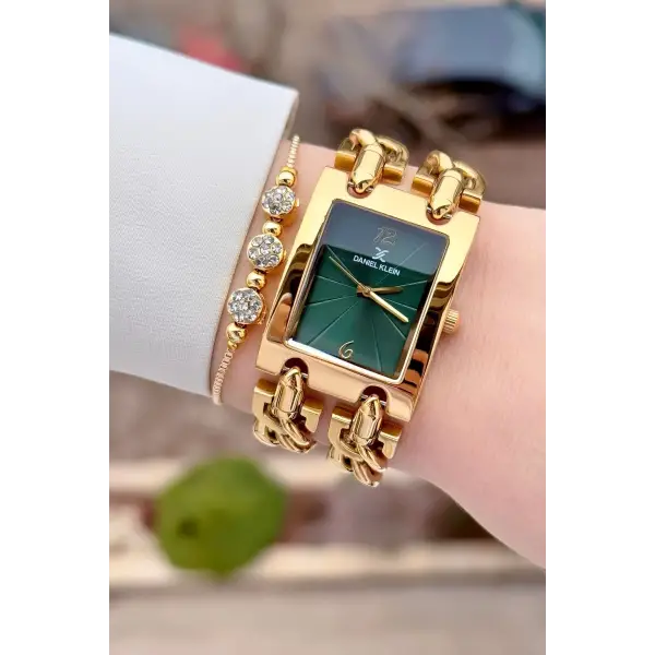 Daniel Klein DKISTE1582 Kadranı Yeşil  Kordonu Gold Renk Kadın Kol Saati ve Bielklik