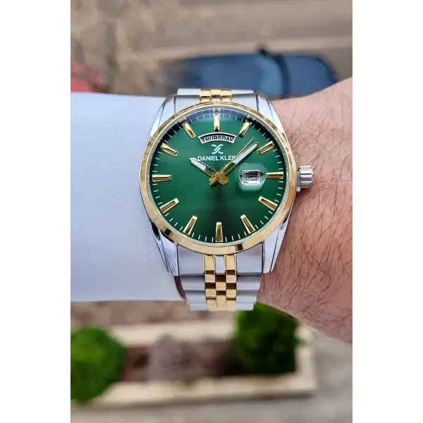 Daniel Klein DKISTE1587 Kadranı Yeşil  Kordonu Gold Gümüş Renk 42 mm Erkek Kol Saati