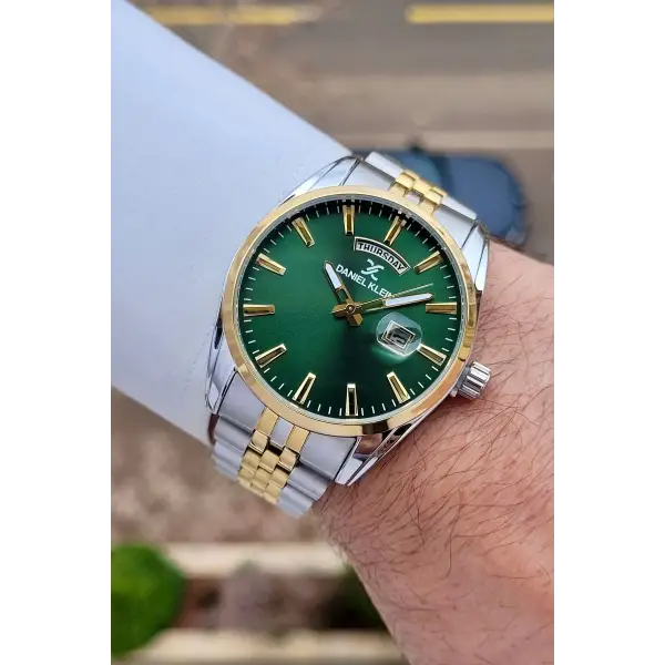 Daniel Klein DKISTE1587 Kadranı Yeşil  Kordonu Gold Gümüş Renk 42 mm Erkek Kol Saati