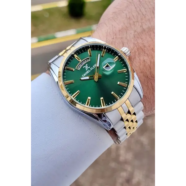 Daniel Klein DKISTE1587 Kadranı Yeşil  Kordonu Gold Gümüş Renk 42 mm Erkek Kol Saati