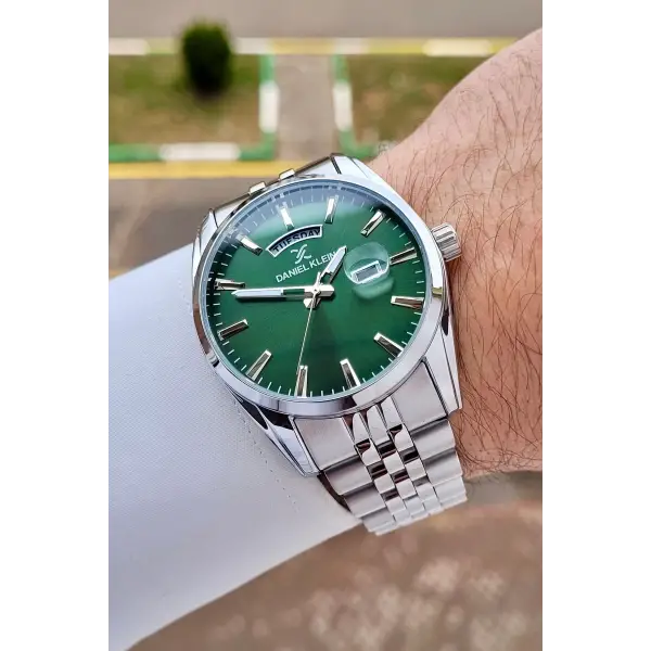 Daniel Klein DKISTE1586 Kadranı Yeşil  Kordonu Gümüş Renk 42 mm Erkek Kol Saati