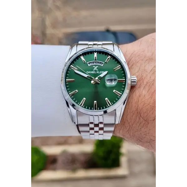 Daniel Klein DKISTE1586 Kadranı Yeşil  Kordonu Gümüş Renk 42 mm Erkek Kol Saati