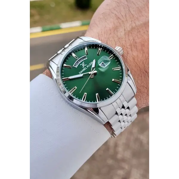 Daniel Klein DKISTE1586 Kadranı Yeşil  Kordonu Gümüş Renk 42 mm Erkek Kol Saati