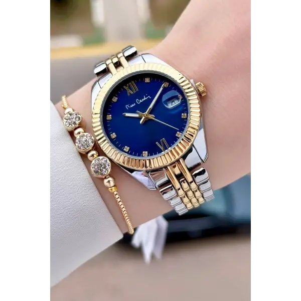 Pierre Cardin PCISTE26 Kadranı Lacivert  Kordonu Gold Gümüş Renk 34 mm Kadın Kol Saati