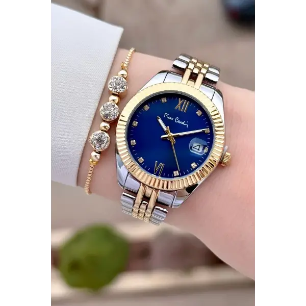 Pierre Cardin PCISTE26 Kadranı Lacivert  Kordonu Gold Gümüş Renk 34 mm Kadın Kol Saati