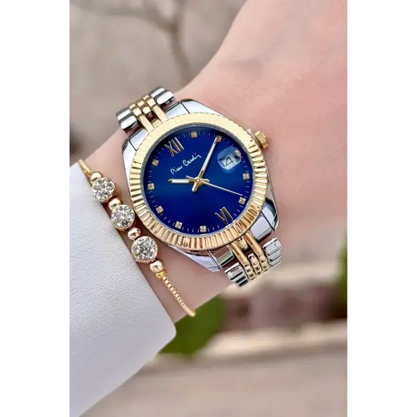 Pierre Cardin PCISTE26 Kadranı Lacivert  Kordonu Gold Gümüş Renk 34 mm Kadın Kol Saati