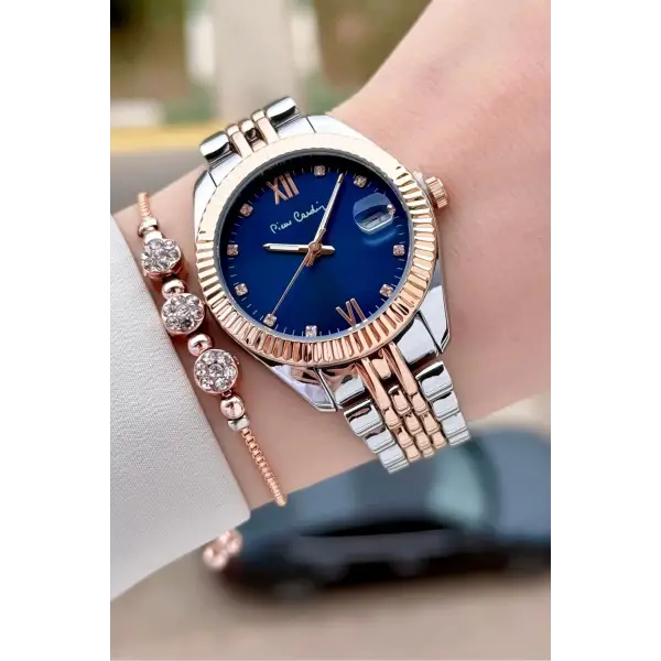 Pierre Cardin PCISTE27 Kadranı Lacivert  Kordonu Rose Gümüş Renk 34 mm Kadın Kol Saati