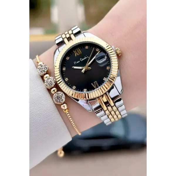 Pierre Cardin Kadranı Siyah Kordonu Gold Gümüş Renk 34 mm Kadın Kol Saati