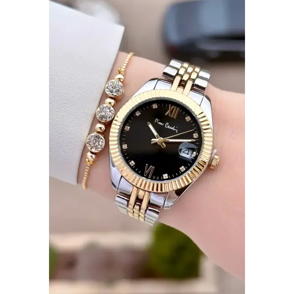 Pierre Cardin Kadranı Siyah Kordonu Gold Gümüş Renk 34 mm Kadın Kol Saati