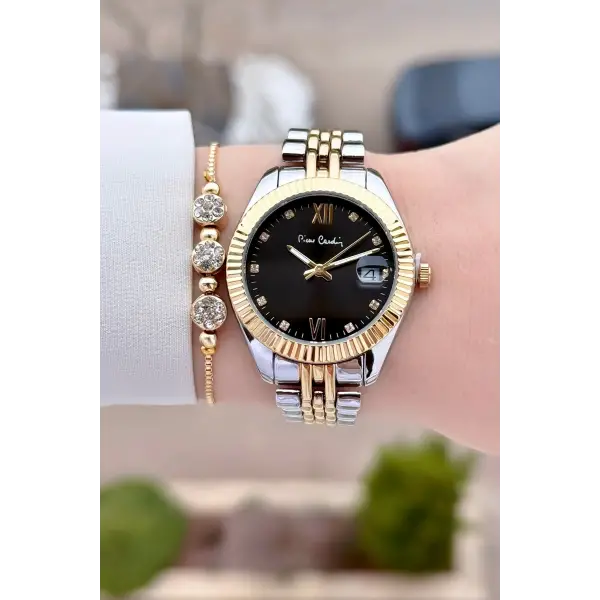 Pierre Cardin Kadranı Siyah Kordonu Gold Gümüş Renk 34 mm Kadın Kol Saati