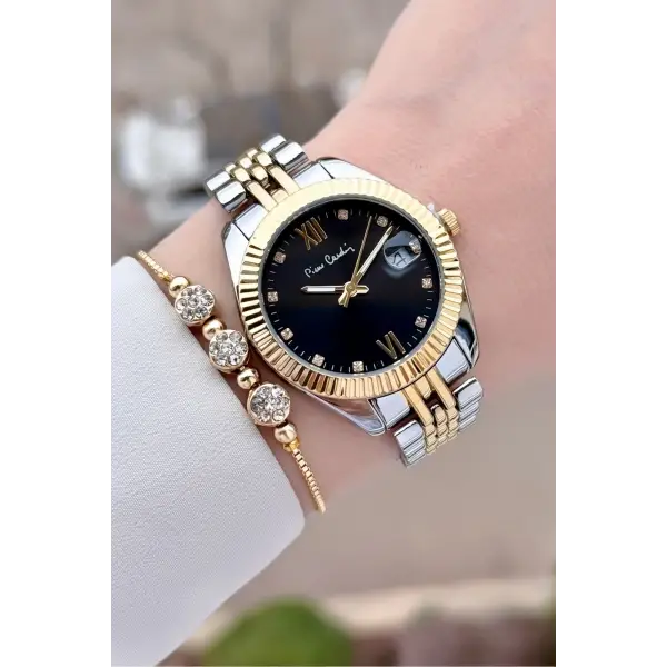 Pierre Cardin Kadranı Siyah Kordonu Gold Gümüş Renk 34 mm Kadın Kol Saati