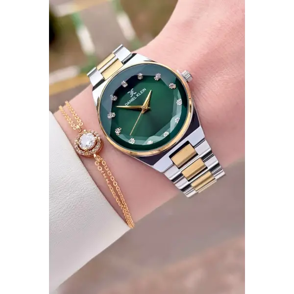 Daniel Klein DKISTE1563 Kadranı Yeşil Kordonu Gold Gümüş Renk Kadın Kol Saati ve Bielklik