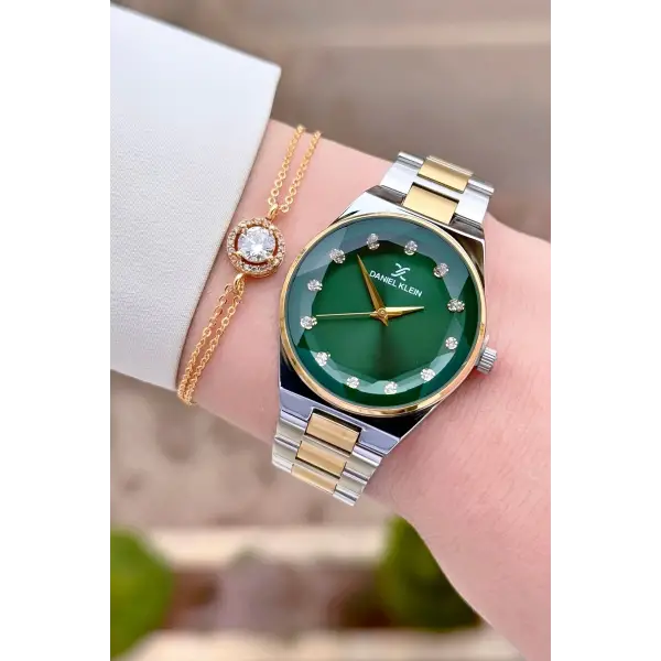 Daniel Klein DKISTE1563 Kadranı Yeşil Kordonu Gold Gümüş Renk Kadın Kol Saati ve Bielklik