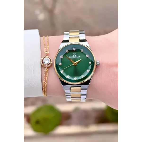 Daniel Klein DKISTE1563 Kadranı Yeşil Kordonu Gold Gümüş Renk Kadın Kol Saati ve Bielklik
