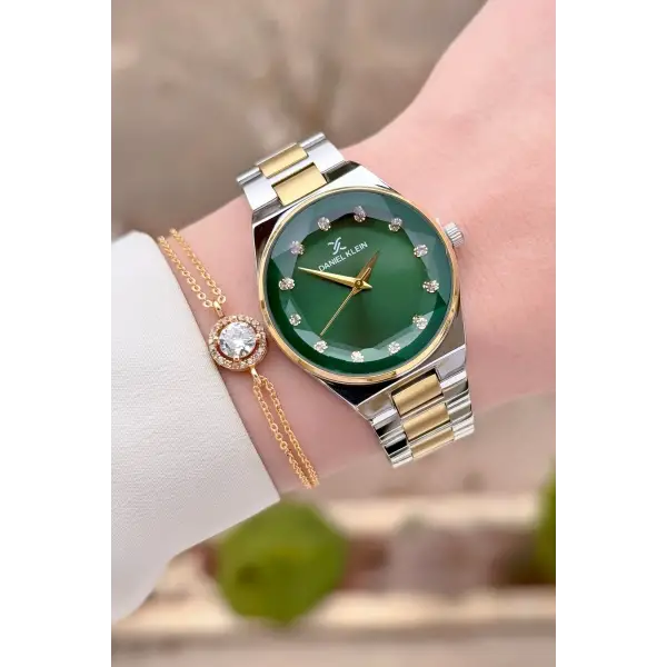 Daniel Klein DKISTE1563 Kadranı Yeşil Kordonu Gold Gümüş Renk Kadın Kol Saati ve Bielklik