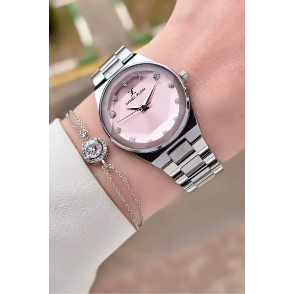 Daniel Klein DKISTE1560 Kadranı Pembe Kordonu Gümüş Renk Kadın Kol Saati ve Bileklik