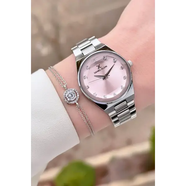Daniel Klein DKISTE1560 Kadranı Pembe Kordonu Gümüş Renk Kadın Kol Saati ve Bileklik
