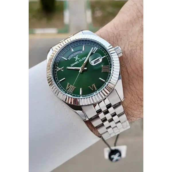 Daniel Klein DKISTE1592 Kadranı Yeşil Kordonu Gümüş Renk Hediye Paketli Erkek Kol Saati