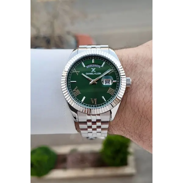 Daniel Klein DKISTE1592 Kadranı Yeşil Kordonu Gümüş Renk Hediye Paketli Erkek Kol Saati