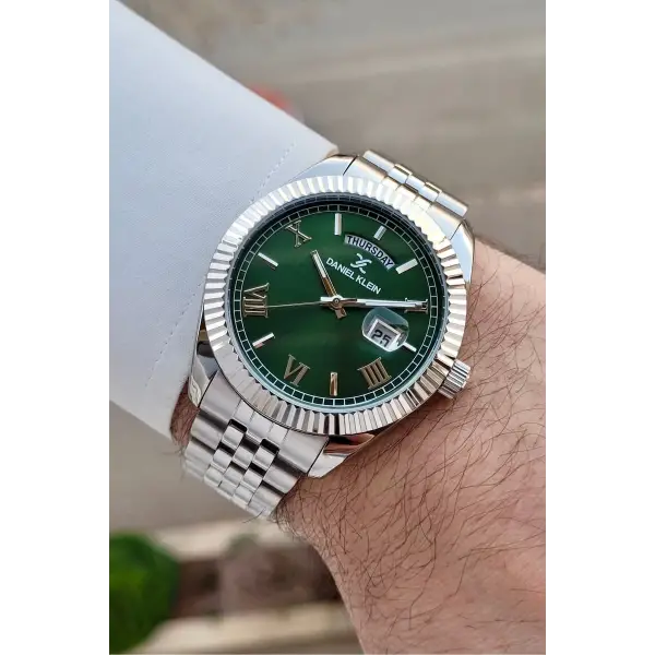 Daniel Klein DKISTE1592 Kadranı Yeşil Kordonu Gümüş Renk Hediye Paketli Erkek Kol Saati