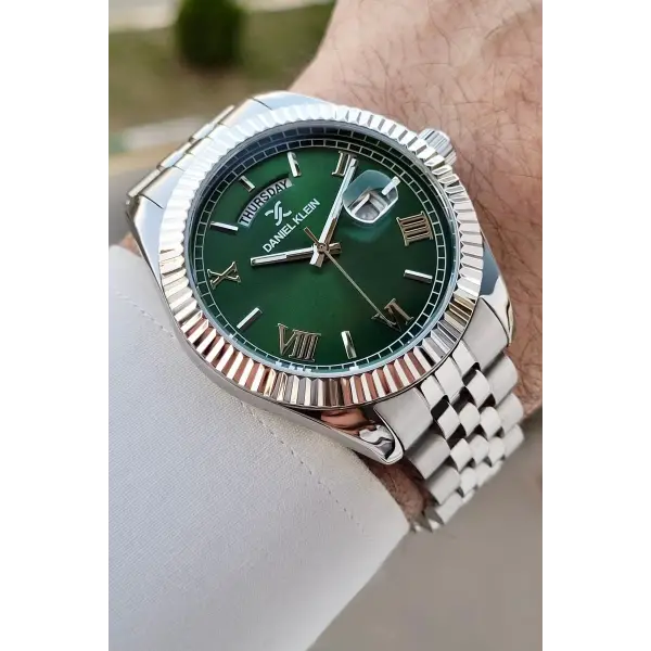 Daniel Klein DKISTE1592 Kadranı Yeşil Kordonu Gümüş Renk Hediye Paketli Erkek Kol Saati